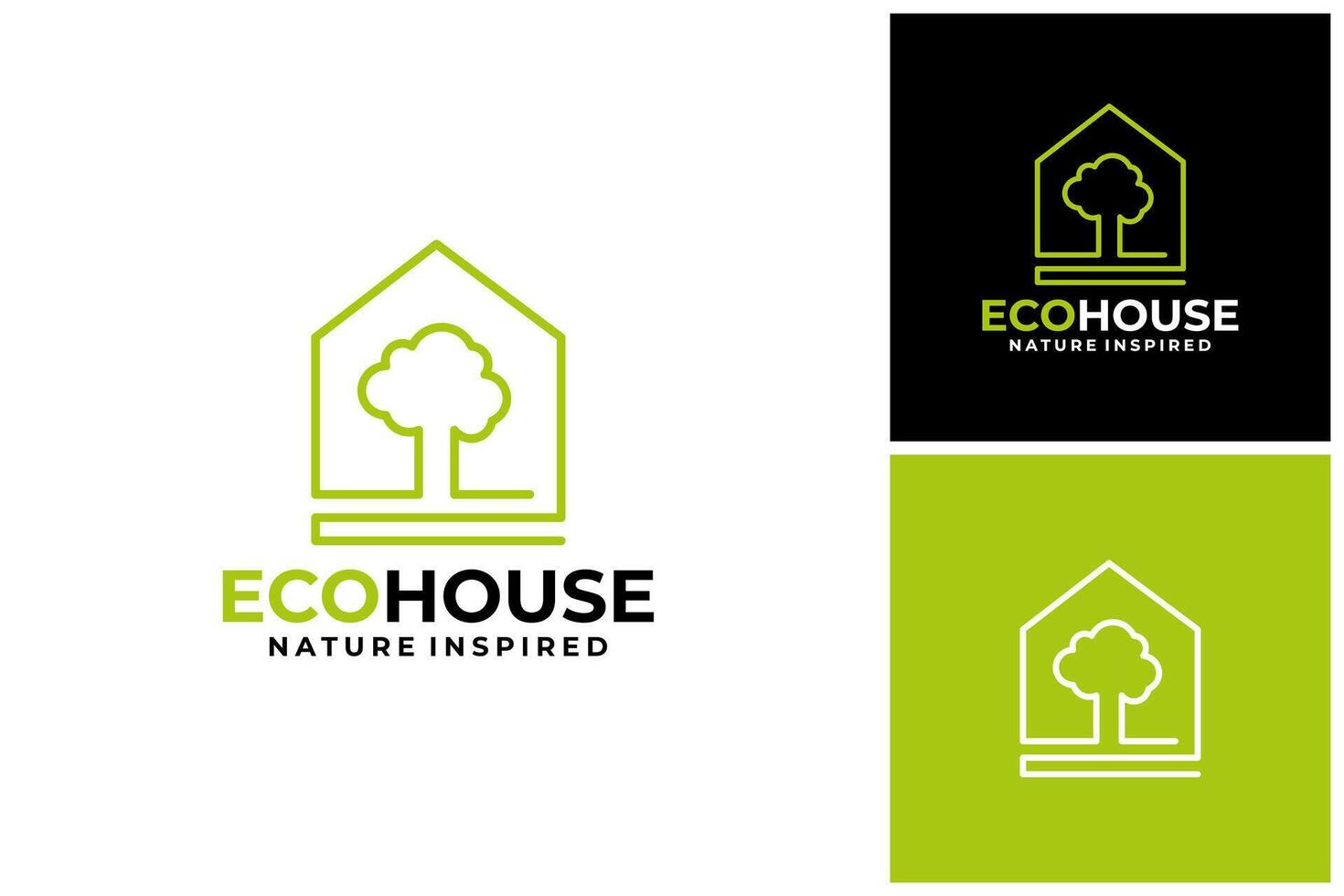 Line Art Modern Minimalist Tree House Eco Green Logo Design vector