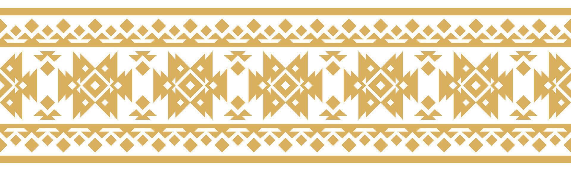 Gold Ethnic Border with Geometric Seamless Pattern for Textile and Fabric. vector