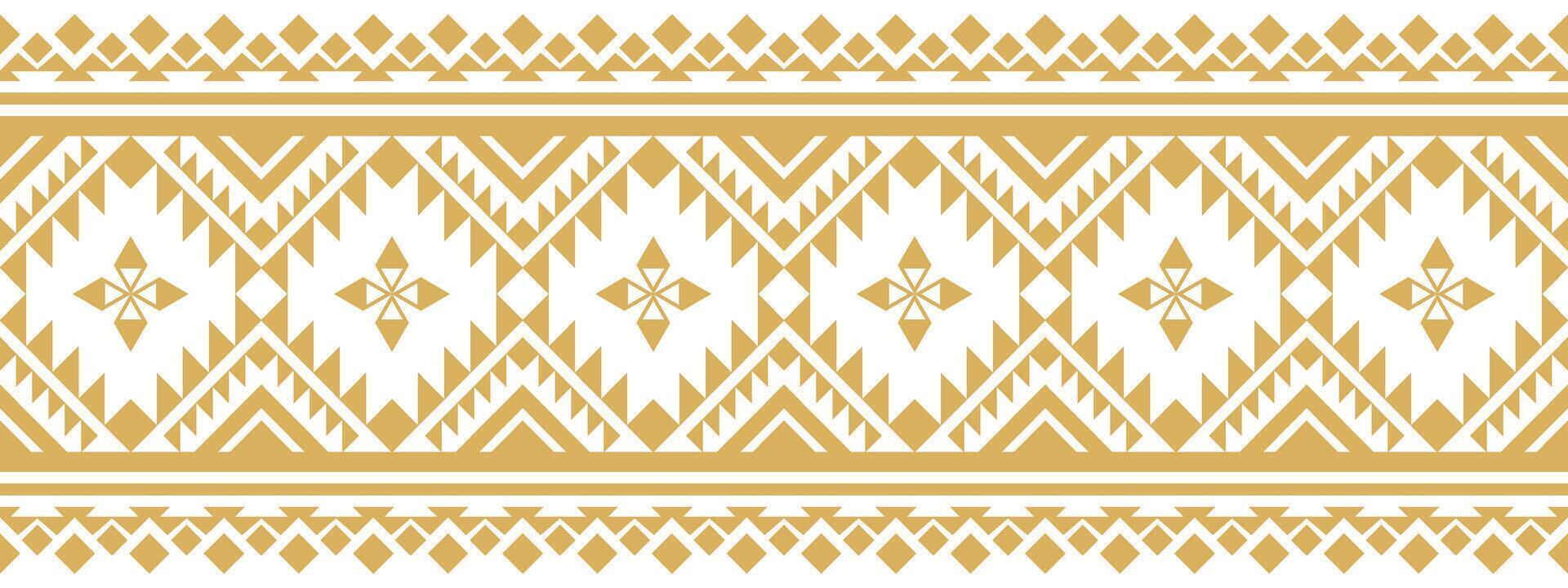 Ornamental Gold Ethnic Border with Seamless Geometric Pattern for Textile Art. vector