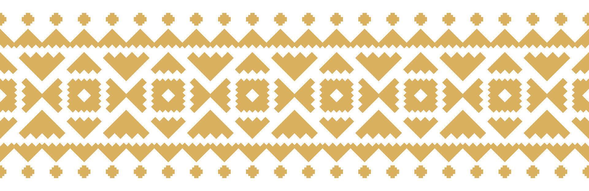 Geometric Tribal Pattern with Gold Ethnic Border for Textile and Art. vector