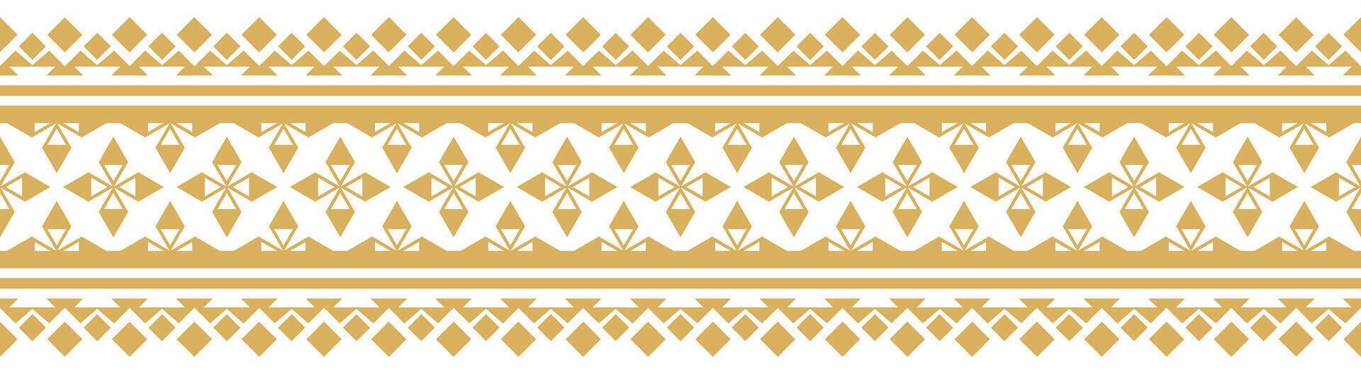 Traditional Gold Ethnic Border and Seamless Geometric Pattern for Wrapping Print. vector