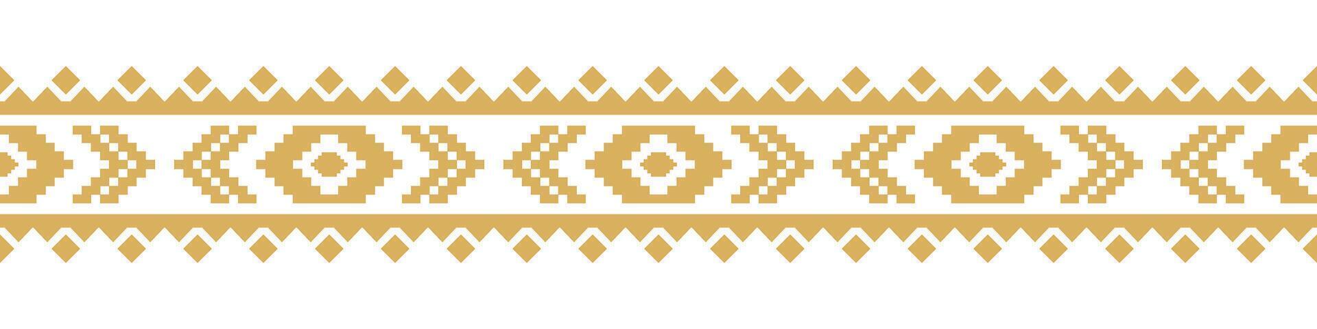 Folk Gold Ethnic Border and Geometric Aztec Pattern for Embroidery and Fabric. vector