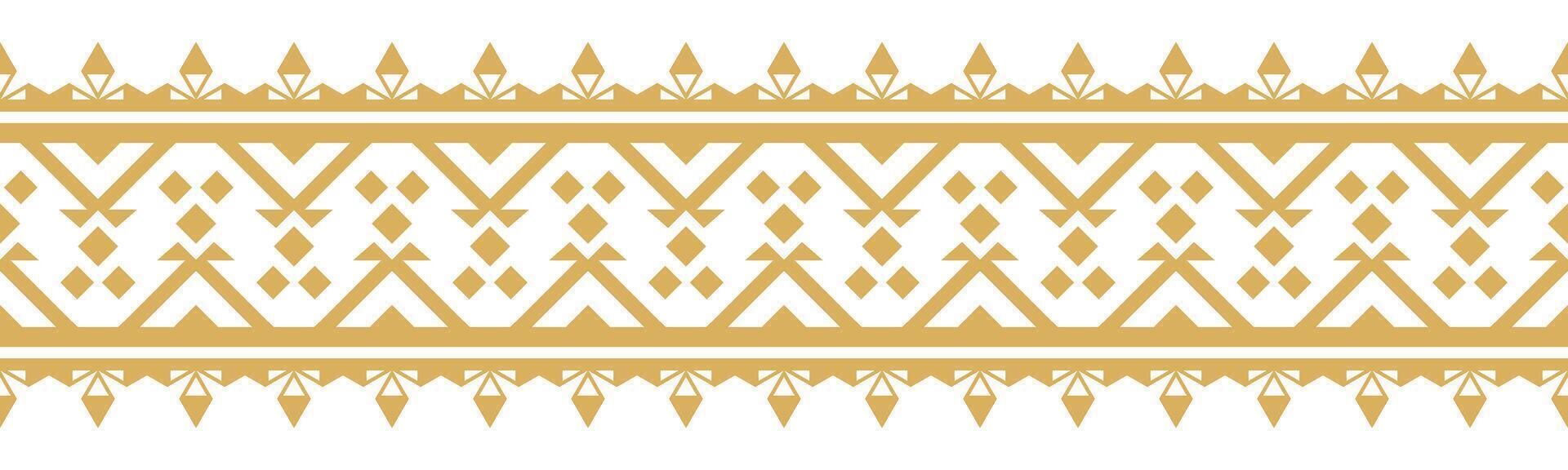 Abstract Gold Ethnic Border with Geometric Seamless Pattern for Clothing Design. vector