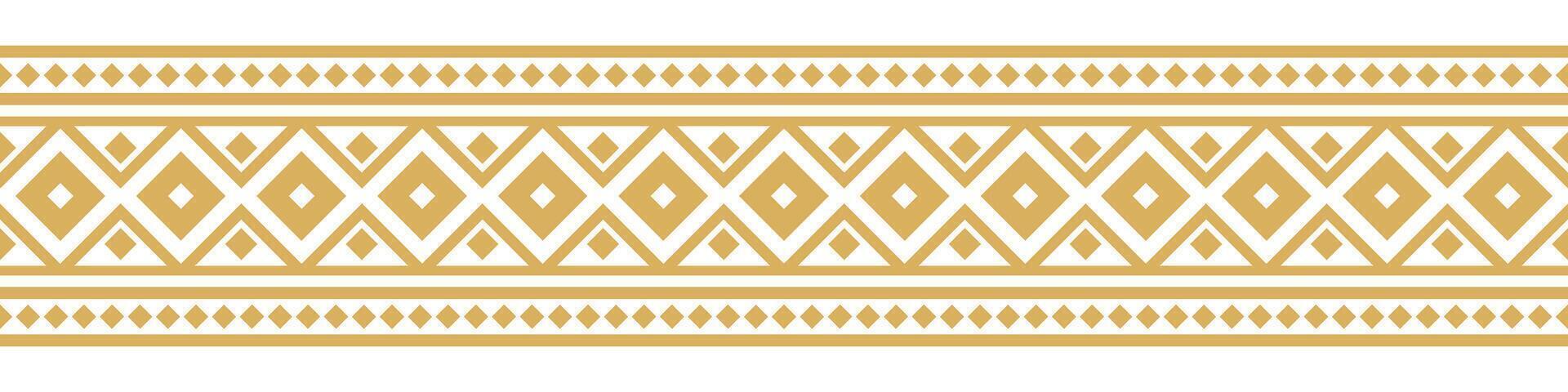 Seamless Gold Ethnic Border with Tribal Geometric Pattern for Textile Art. vector