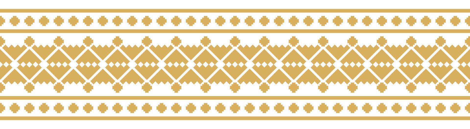 Abstract Gold Ethnic Border with Geometric Tribal Pattern for Modern Fabric. vector