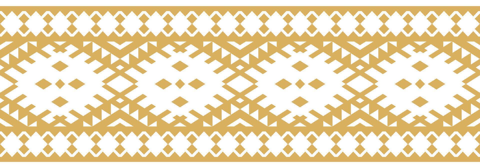 Gold Ethnic Border with Geometric Aztec Pattern for Textile and Fabric. vector