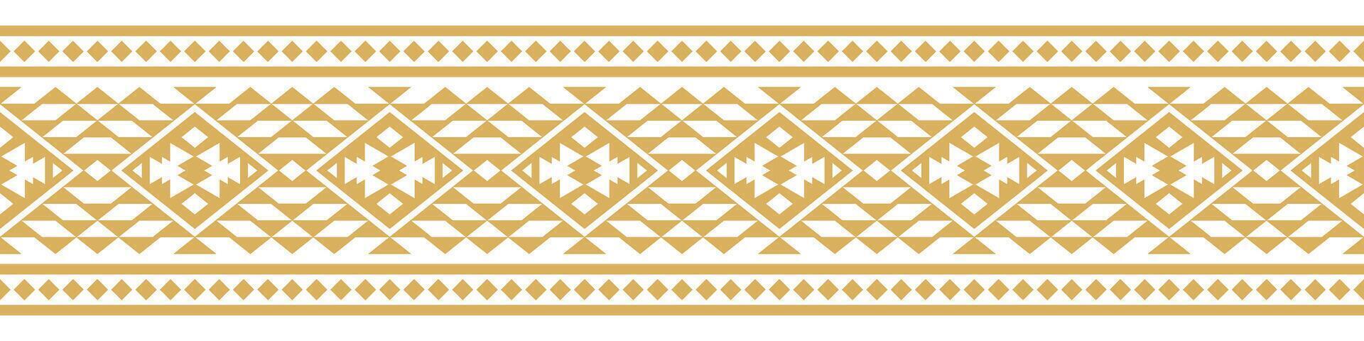 Ornamental Gold Ethnic Border with Geometric Tribal Pattern for Peruvian Art. vector