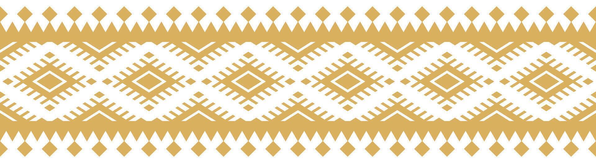 Ornamental Gold Ethnic Border with Geometric Aztec Pattern for Textile Art. vector