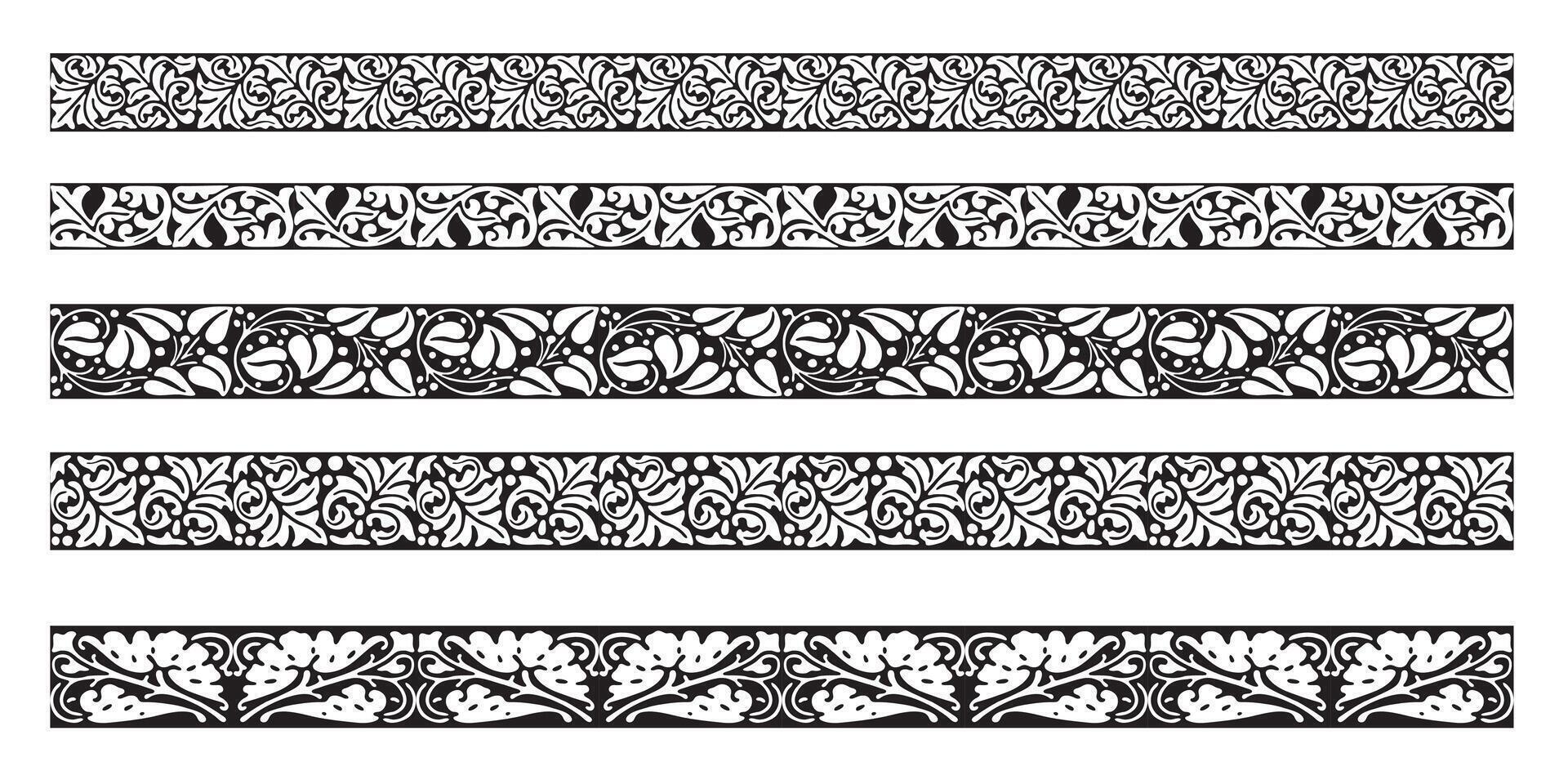 Borders nature seamless set. Decorative style. vector