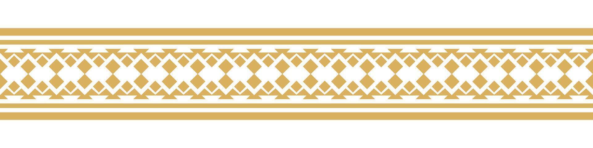 Classic Gold Ethnic Border and Seamless Geometric Pattern for Nordic and Oriental Design. vector