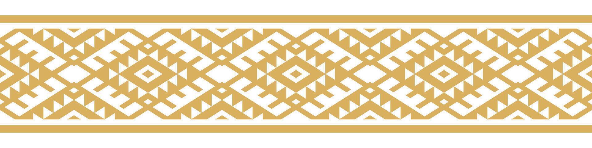 Gold Ethnic Border and Geometric Aztec Pattern for Peruvian Textile. vector