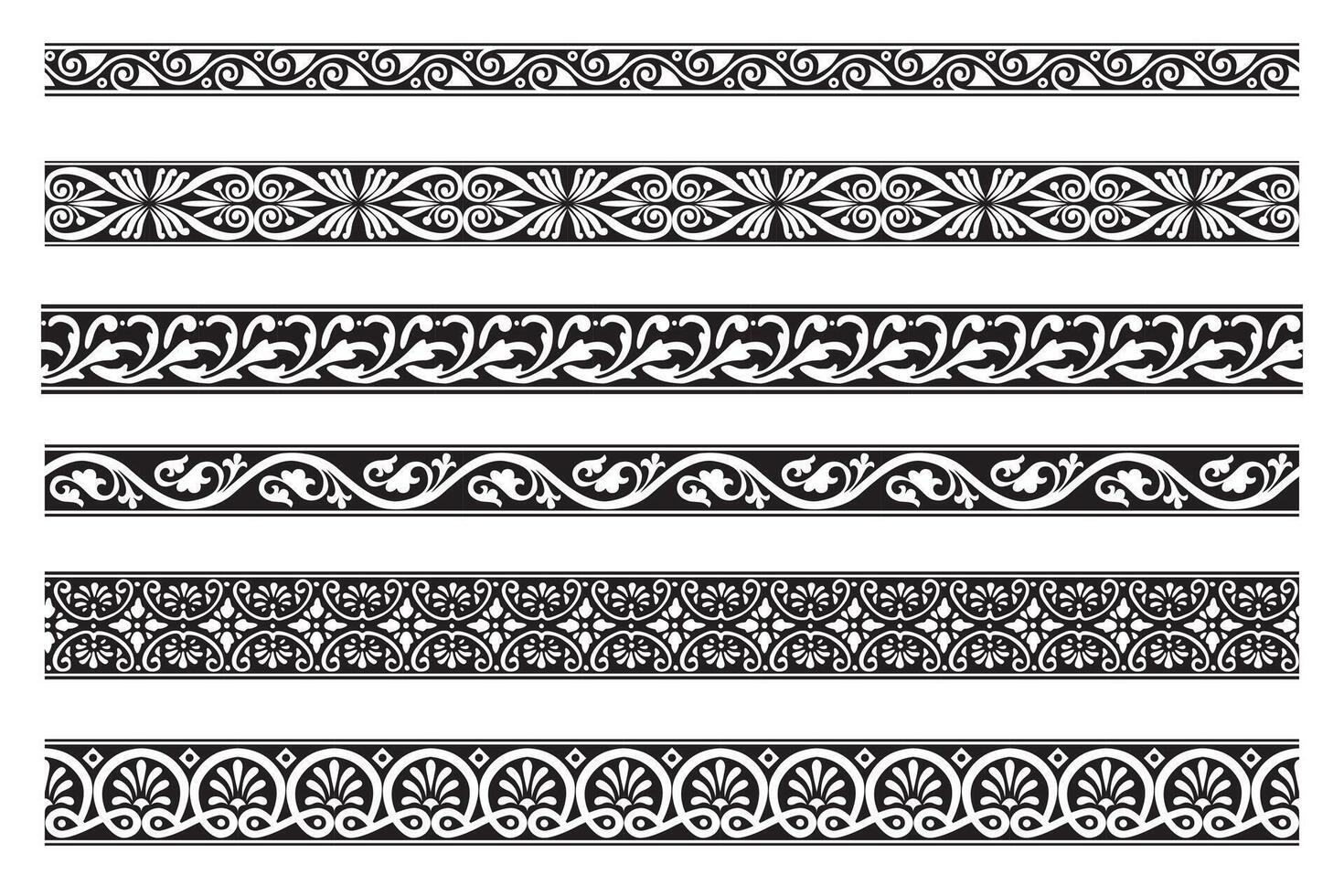 Set of floral seamless ornamental border vector