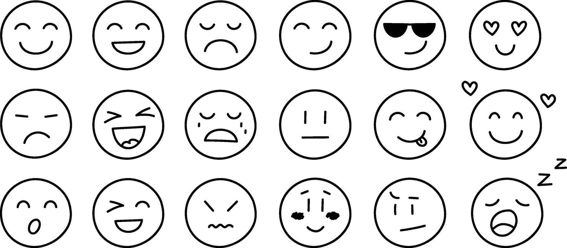 Collection smiles emotions, hand drawn collection vector