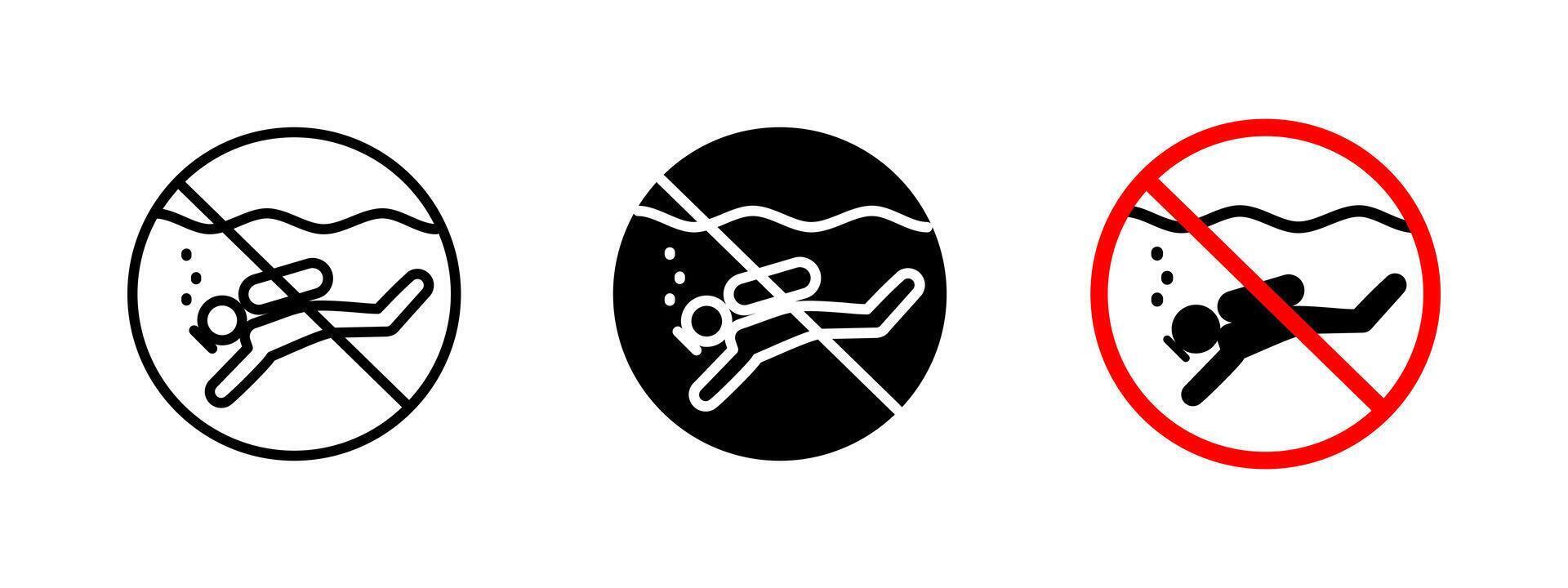 No swimming icon. Water safety illustration. Prohibited swimming sign to prevent drowning hazards. Caution symbol for restricted water areas, ensuring compliance with safety regulations. vector