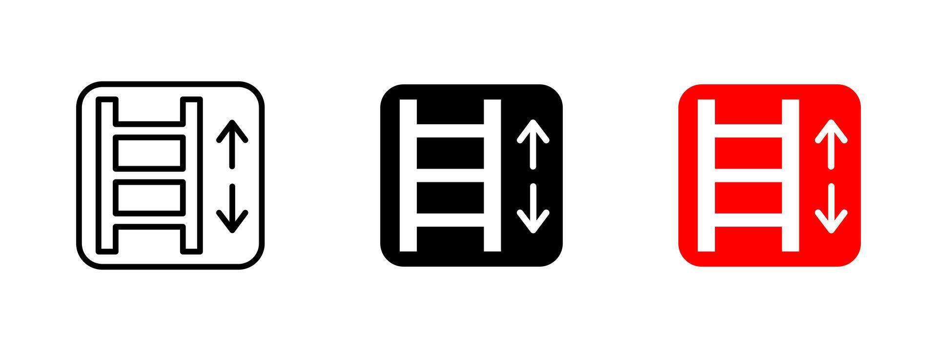 Ladder up and down icon. Vertical movement illustration. Navigation symbol indicating access for climbing or descending. Directional sign for safe ascent or descent in buildings and structures. vector