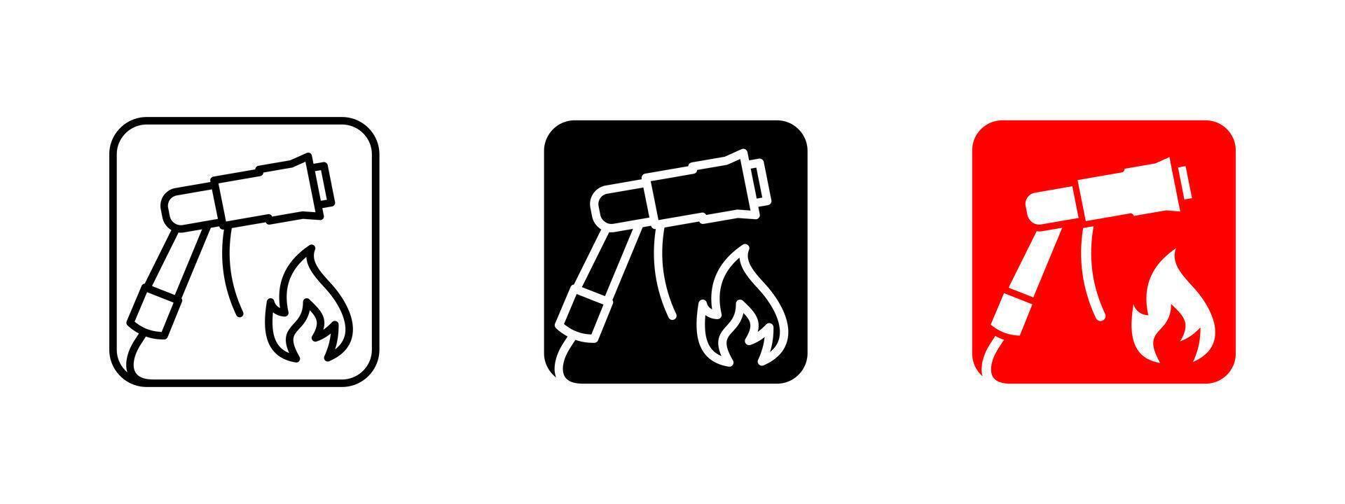 Fire hose icon. Firefighting equipment illustration representing a water spray nozzle. Safety symbol for fire suppression and rescue operations. Firefighter response and hazard protection. vector