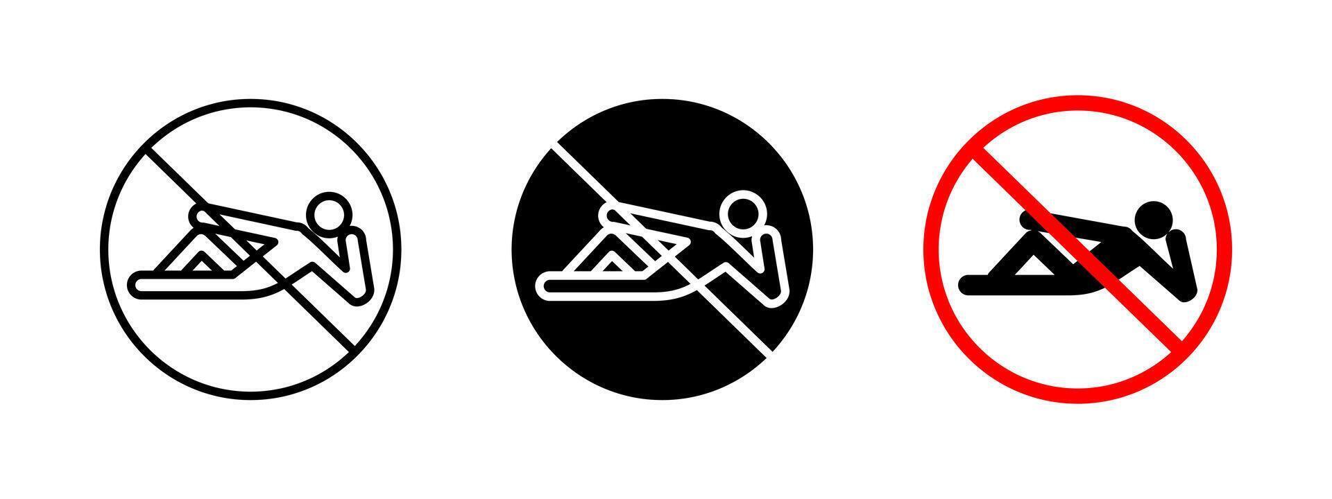 No lying icon. Prohibited resting illustration. Restriction sign for public spaces to prevent loitering. Warning symbol to maintain safety, order and compliance with urban regulations. vector