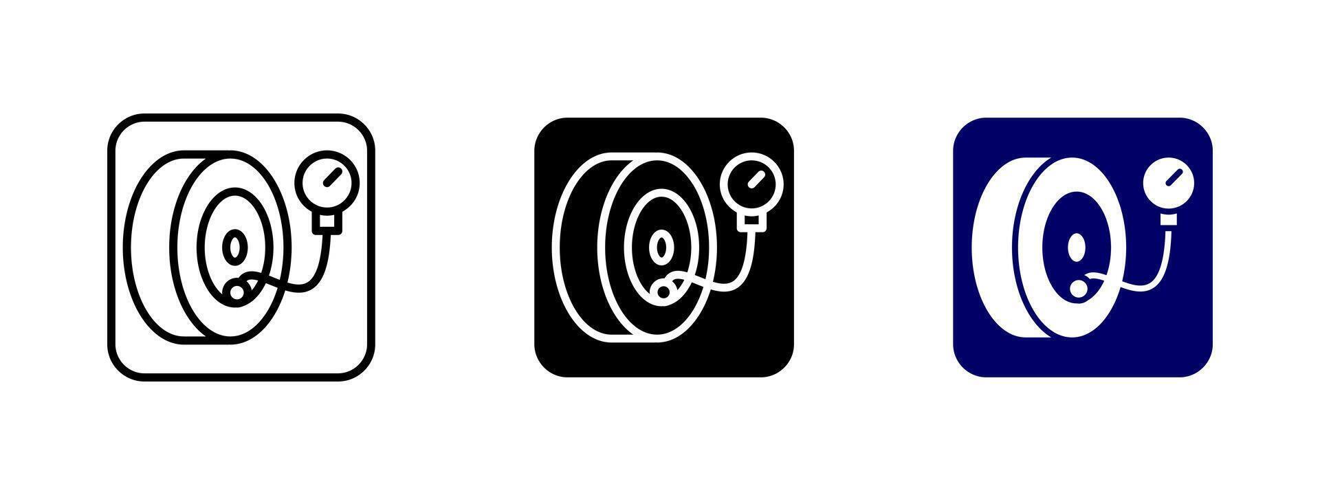 Tire pressure check icon. Air gauge illustration. Symbol indicating inflation monitoring for vehicle safety. Automotive maintenance sign for ensuring proper tire pressure in repair services. vector
