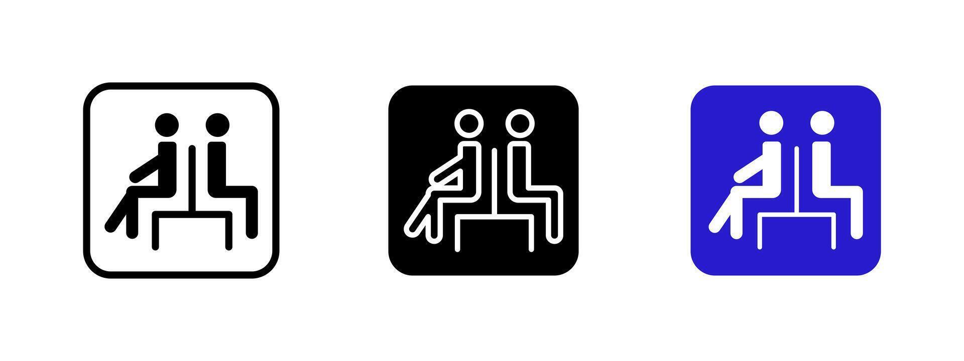 Public seating icon. Waiting area illustration. Bench symbol for rest and waiting in stations, parks and public facilities. Comfort and convenience sign for passengers and visitors. vector