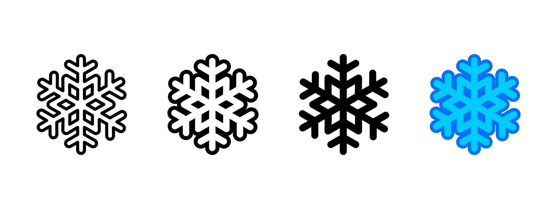 Snowflake icon. Frosty winter symbol. Ice frost illustration. Icy crystal sign representing cold weather, frozen conditions and season climate. vector