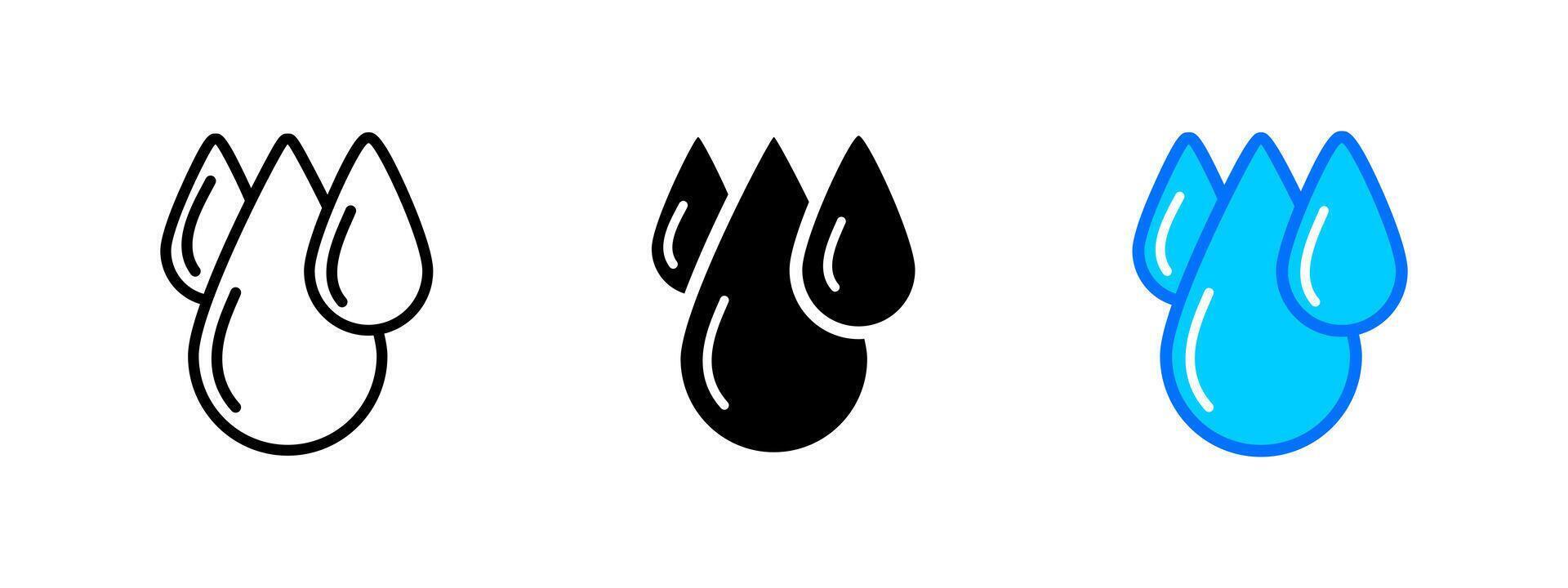 Water drops icon. Triple liquid droplets illustration. Rain, moisture and hydration symbol. Water droplet sign. Purity pictogram. Water conservation concept. vector