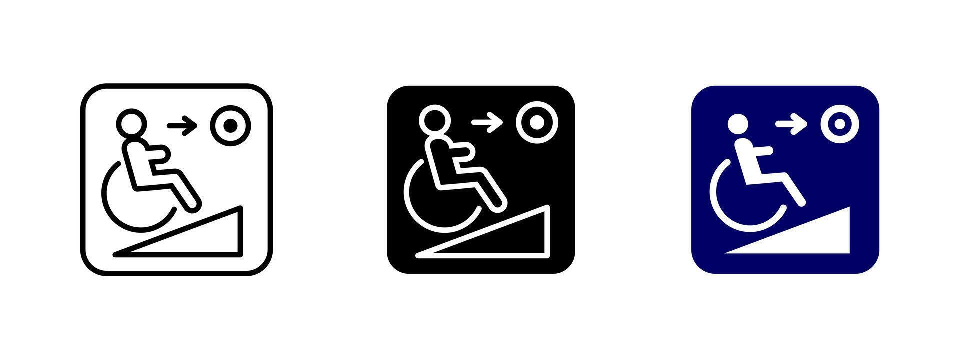 Wheelchair accessibility icon. Disabled ramp illustration. Mobility support sign for inclusive facilities. Symbol for independent movement and accessible infrastructure in public spaces. vector