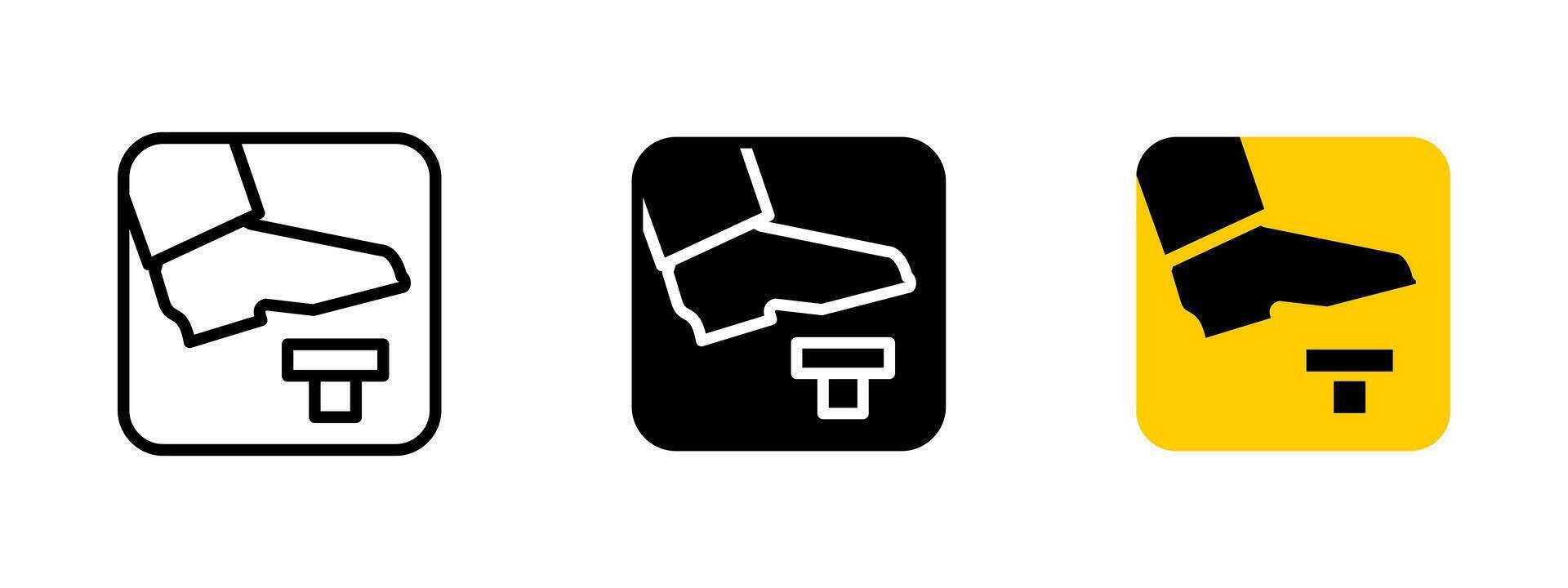 Foot pedal icon. Step control illustration. Mechanical action symbol indicating foot-operated activation of a device. Motion and pressure control sign for automotive and electronic equipment. vector