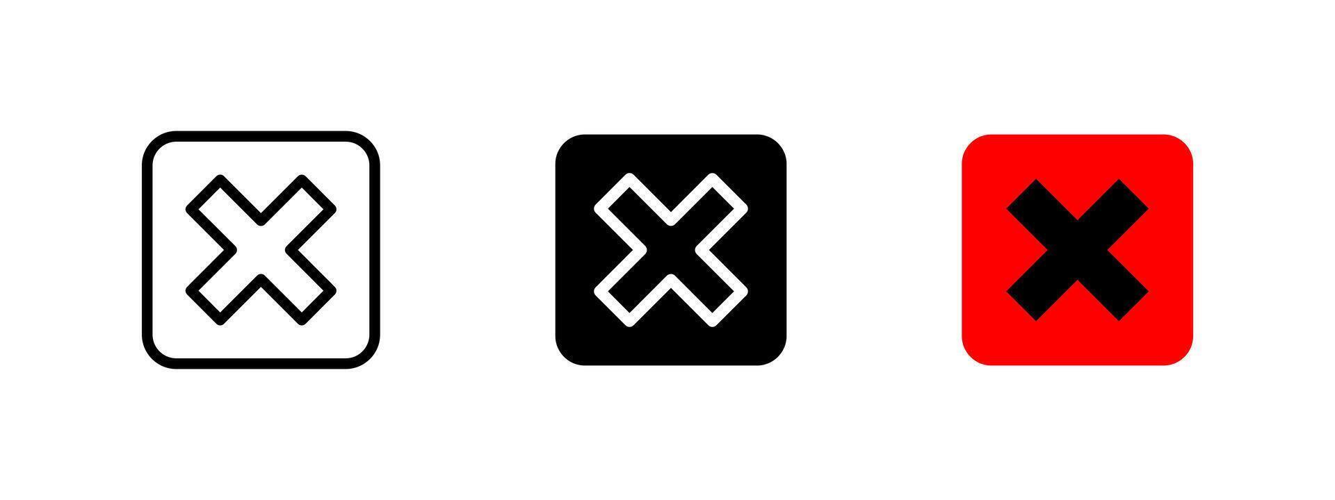 Cancel icon. Close button illustration. Cross symbol indicating error, rejection or prohibition. Sign for stopping an action, marking incorrect entries or signaling restricted areas. vector