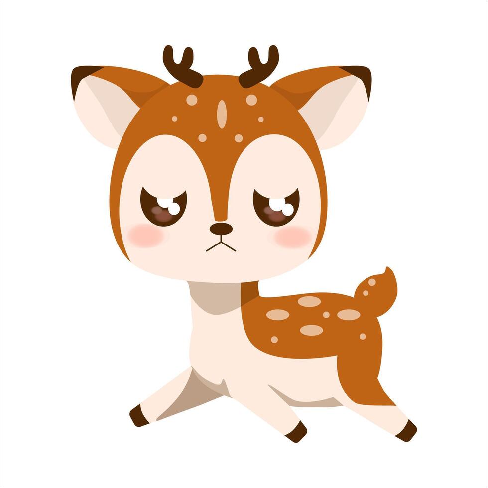 Cute kawaii reindeer holiday illustration. Illustration of reindeer isolated on white vector