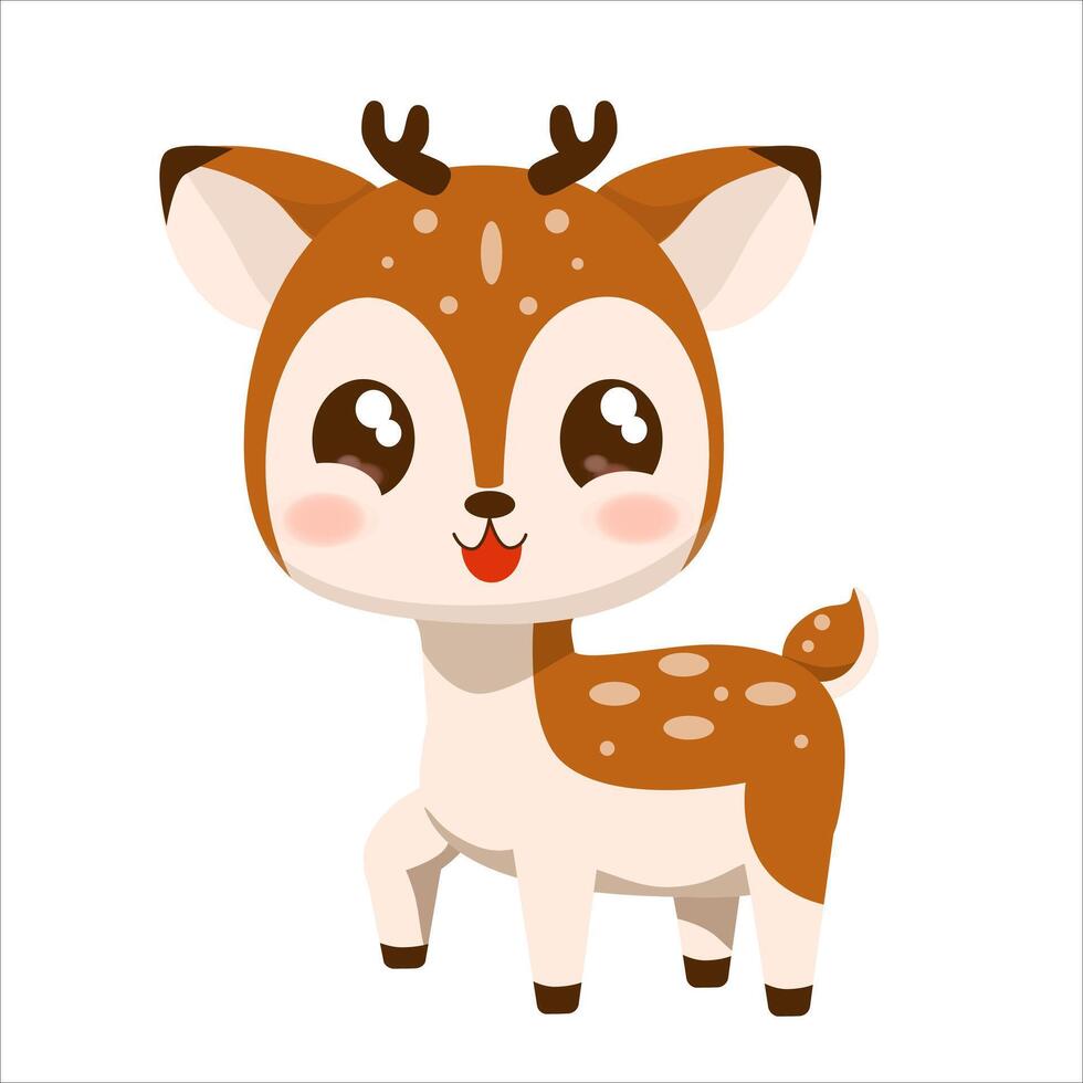 Cute kawaii reindeer holiday illustration. animal face design for kids. vector