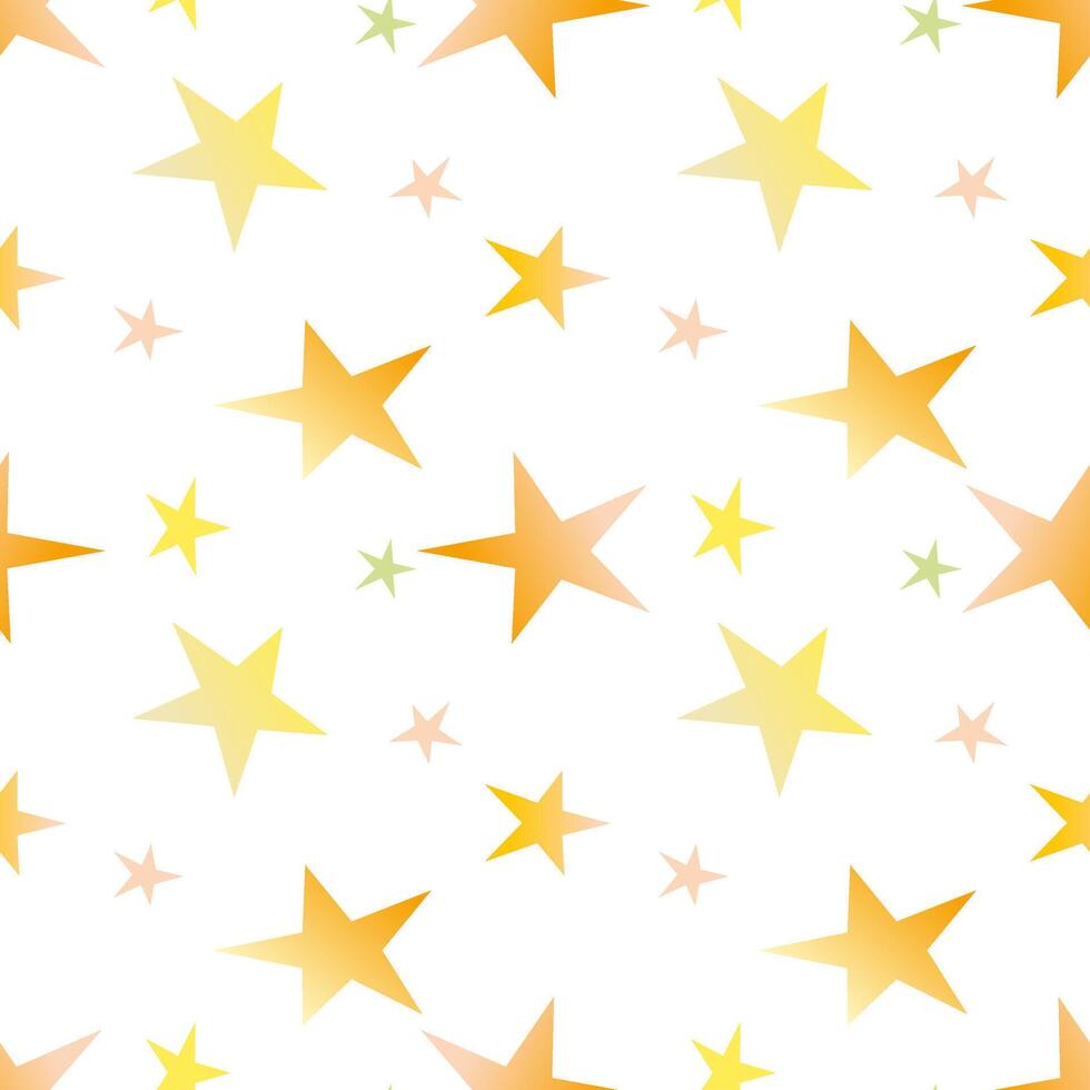 A repeating pattern of gold stars. Random falling gold stars on white background. Brilliant pattern for banner, greeting card, invitation, postcard, postcard, paper packaging. Repeating background vector