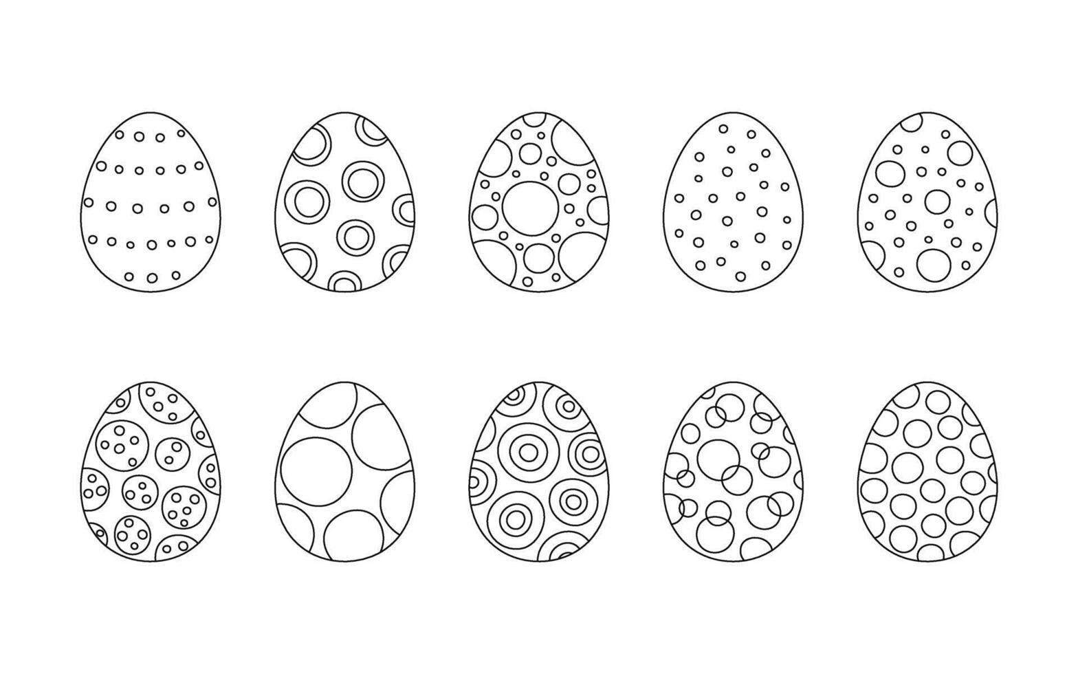 Easter eggs with decoration, line set. Egg in flat hand drawn style. linear illustration vector