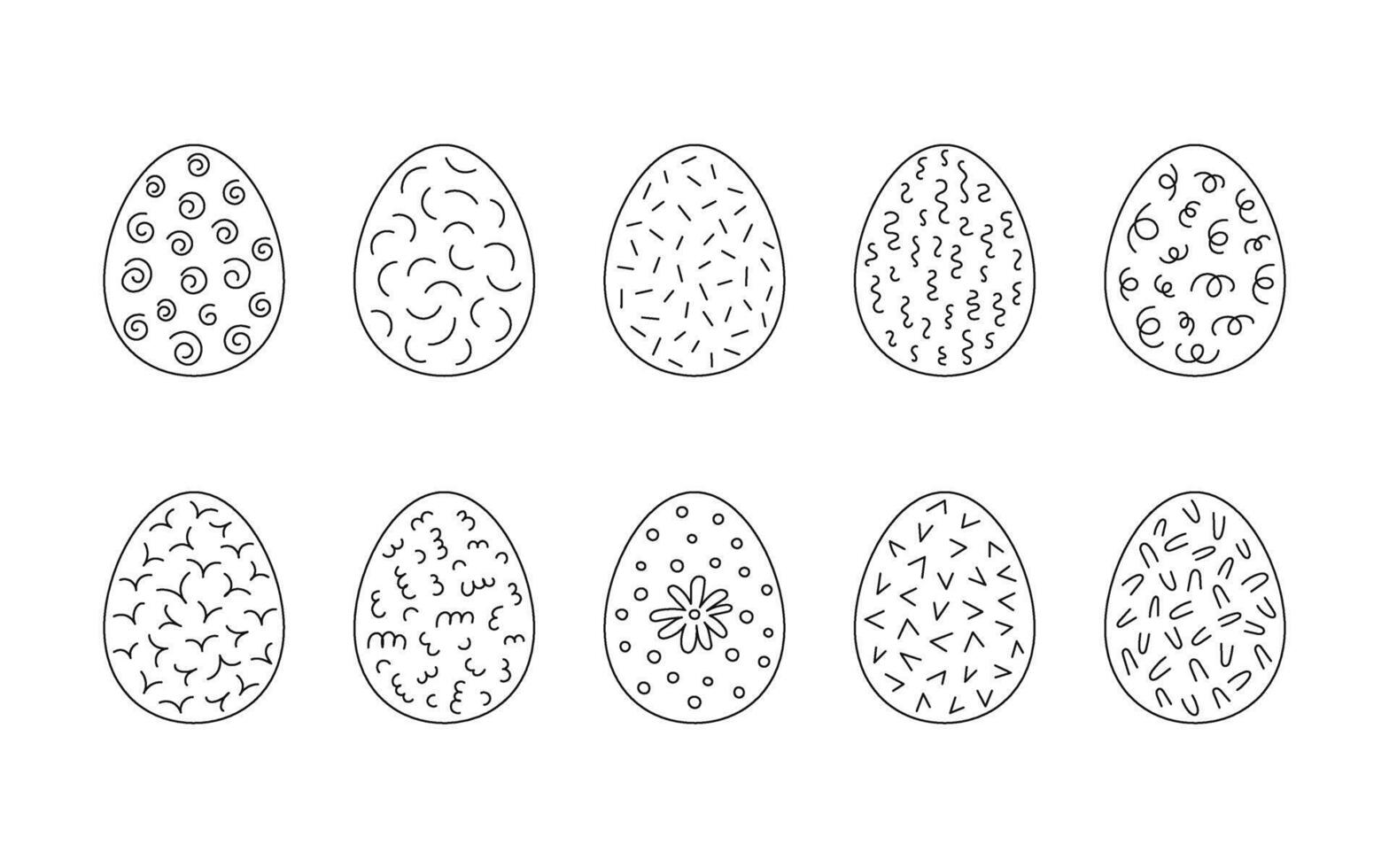 Decorated Easter eggs, line set. Egg in flat hand drawn style. illustration vector