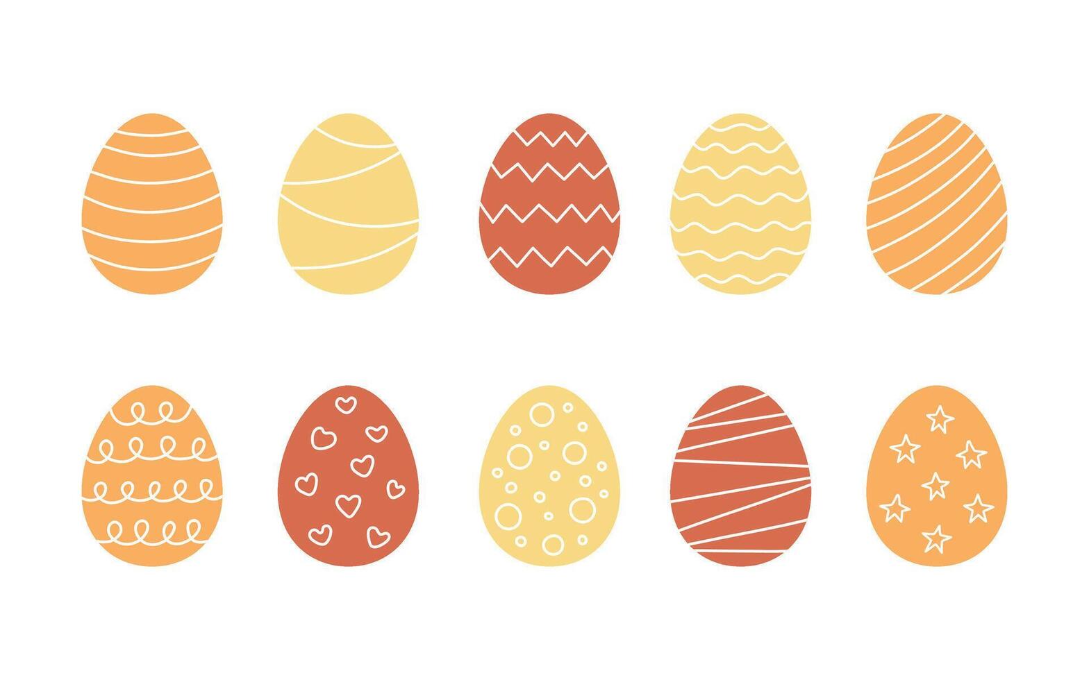 Decorated lines color Easter eggs set. Egg in flat hand drawn style. Festive traditional meal decorated eggs illustration vector