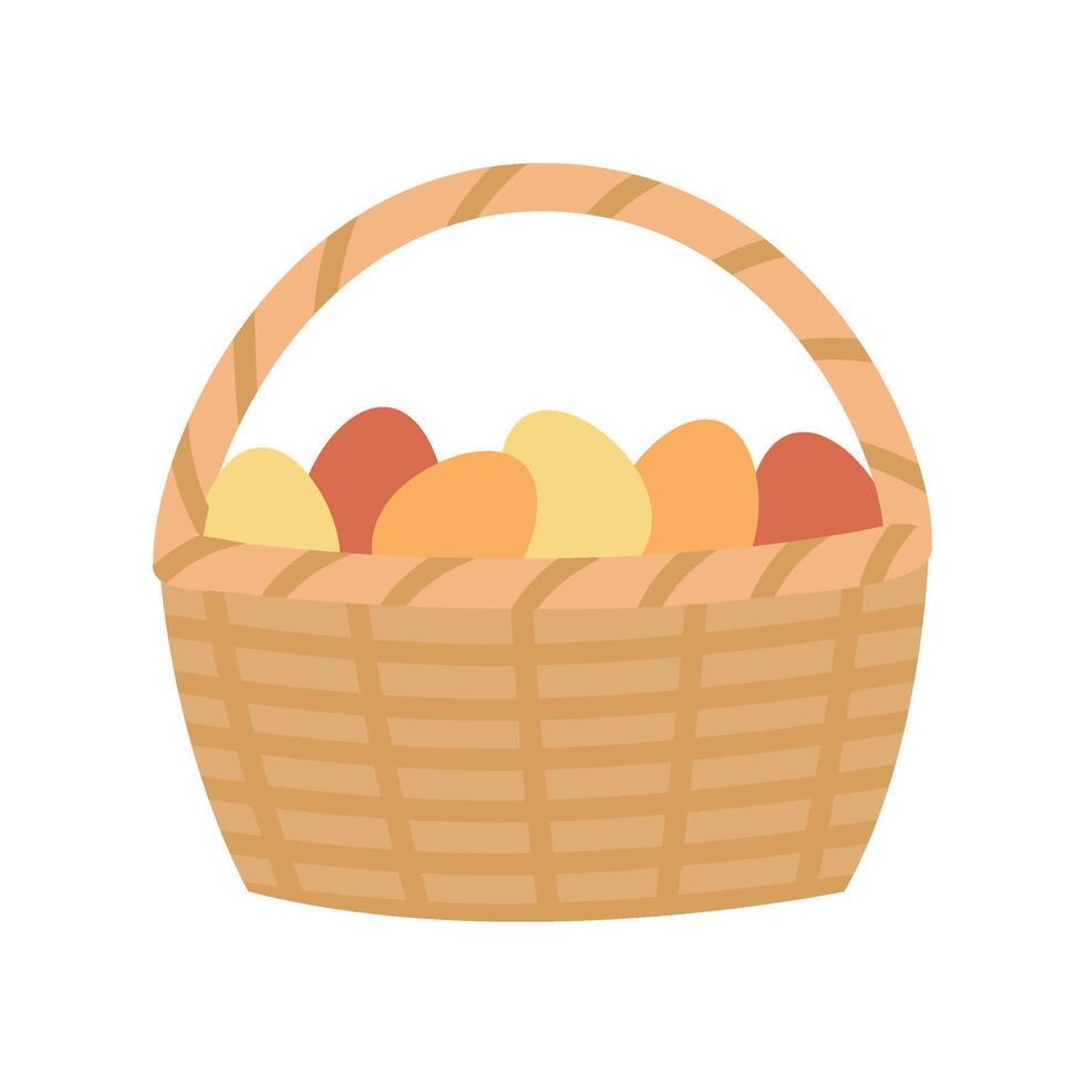 Easter color eggs in basket. Easter holiday illustration vector