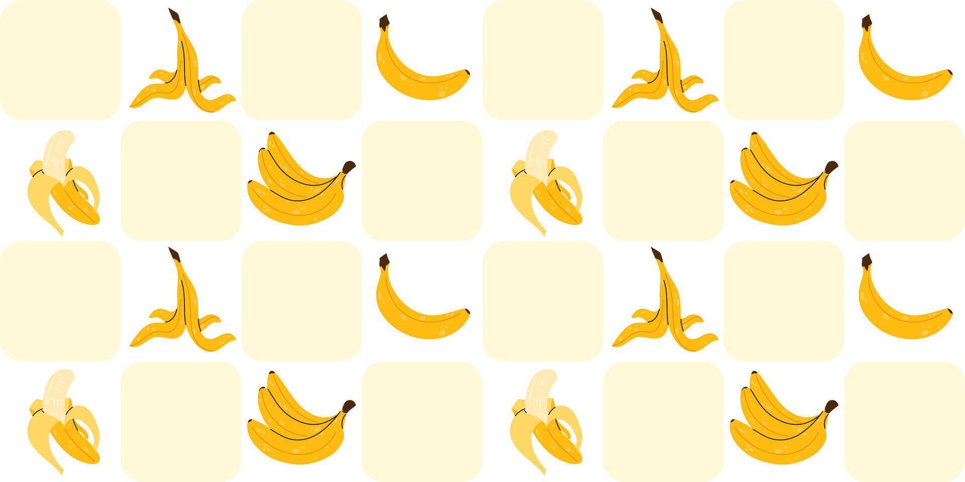 Seamless pattern with yellow bananas or tropical fruit. Checkered background for tablecloths, clothing, packaging, fabric. vector