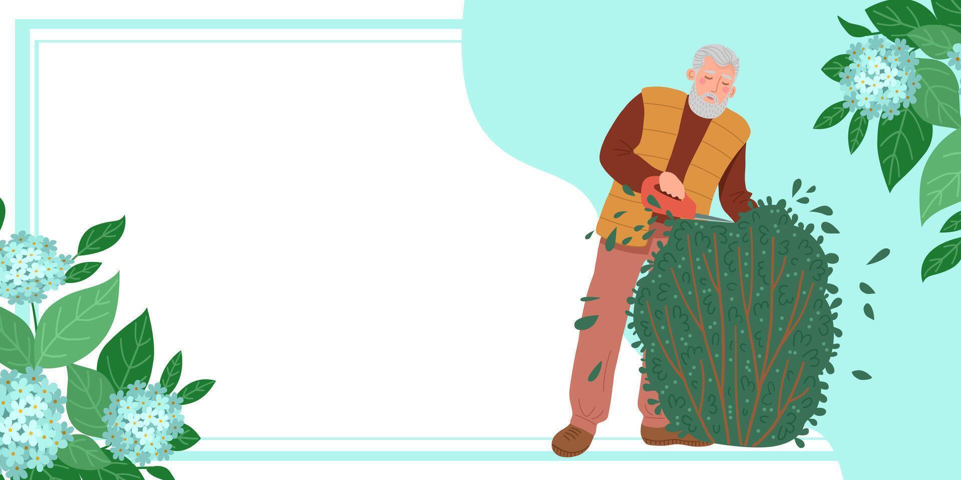 Gardener Pruning Bushes with pruning shears vector