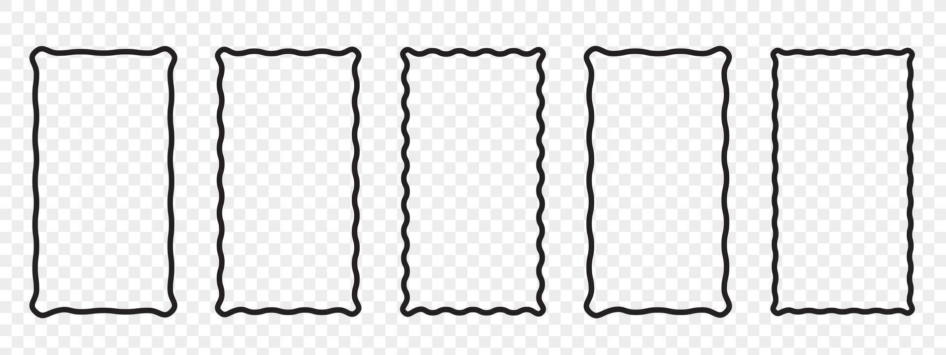 Wave and curvy borders set. Squiggle photo frames with zig zag edges vector