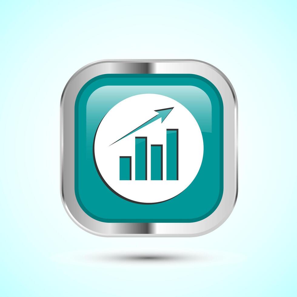 Bar chart icon design illustration, Graph icon, Growth sign, Growth chart, Teal color square button design vector