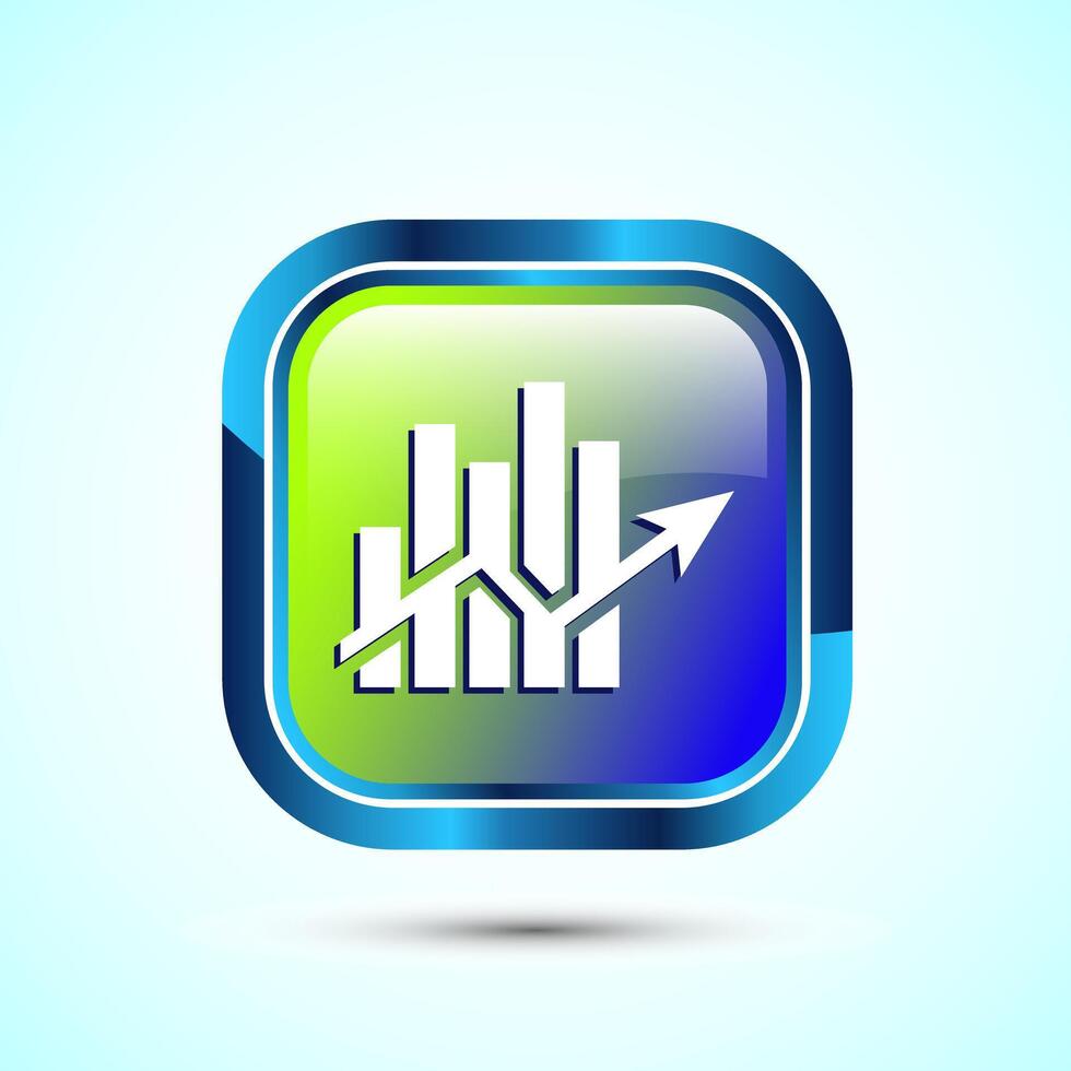 Bar chart icon design illustration, Graph icon, Growth sign, Growth chart, Glossy square button design vector