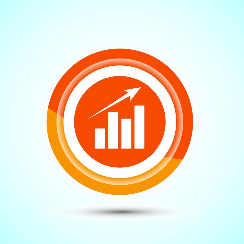 Bar chart icon design, Graph icon, Growth sign, Growth chart, Orange color button design vector