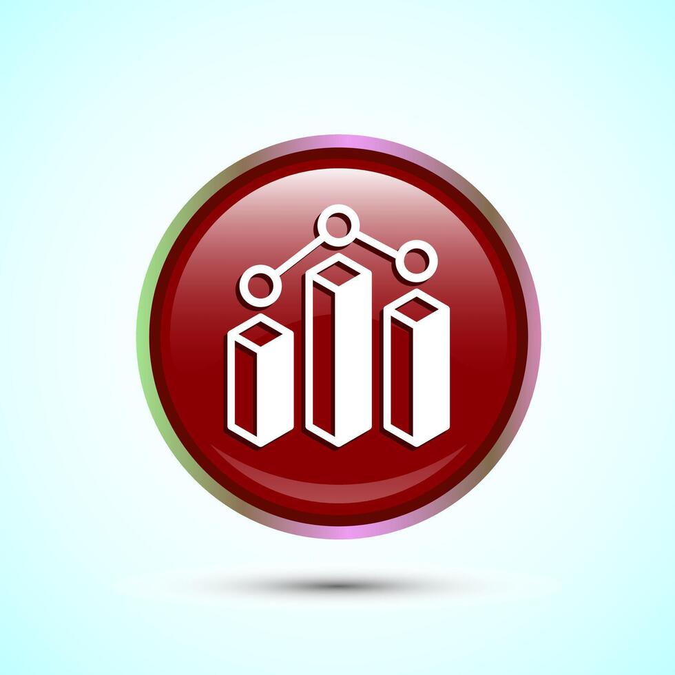 Bar chart icon design, Graph icon, Growth sign, Growth chart, Red color round button design vector