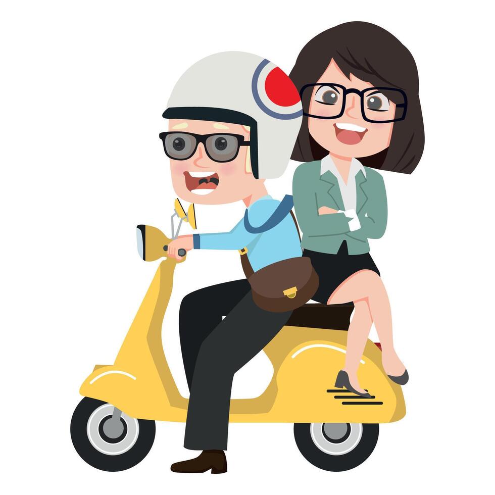 man and a woman riding a scooter vector