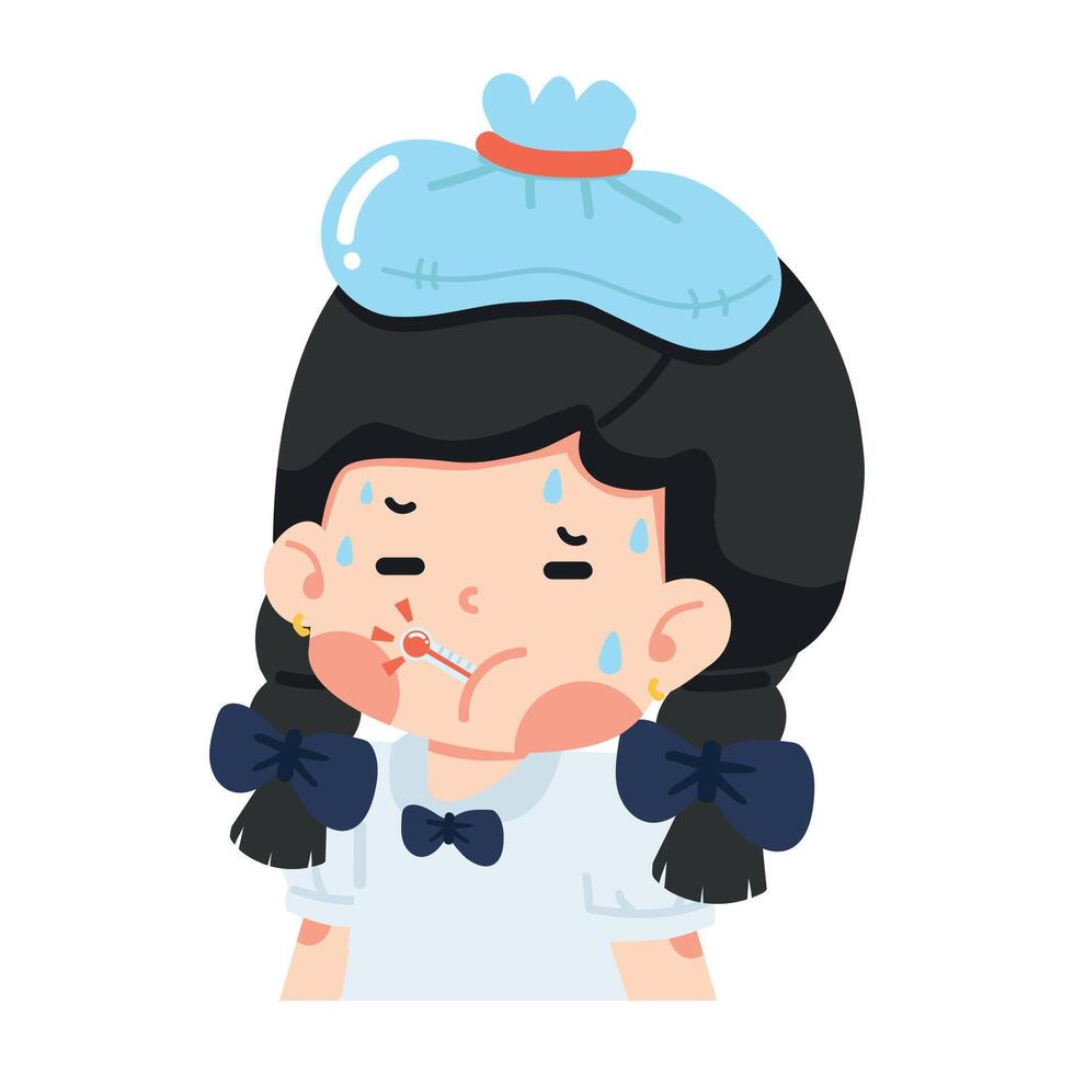 Girl Sick cold with thermometer vector