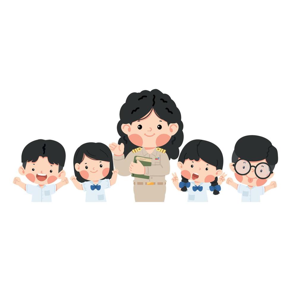 Group of Happy Children with Teacher vector