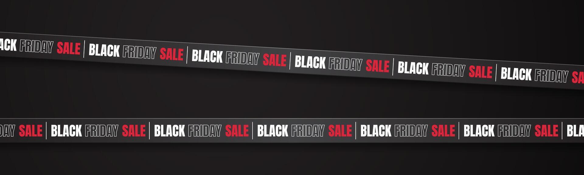 Black ribbons with Black Friday Sale lettering on a black background. Ribbon design for ads, online stores, and websites. Perfect for highlighting discounts and promotions. vector