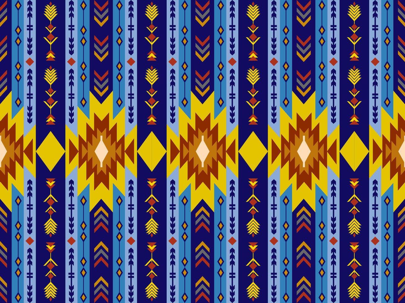 Tribal Blue Geometric Pattern Design. Navajo pattern in blue background. vector