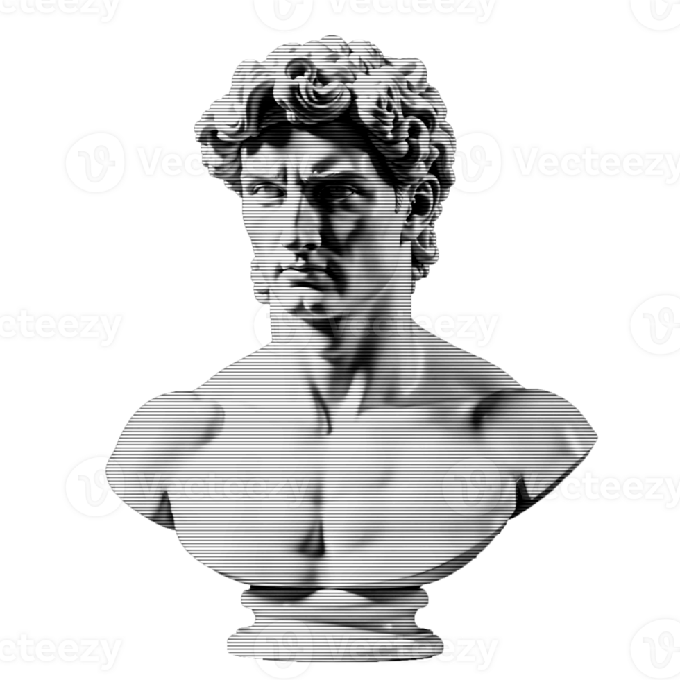 Glitch effect on a classical bust. Perfect for modern, abstract, and futuristic designs. png