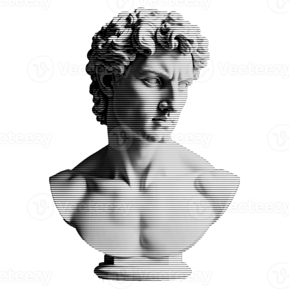 Renaissance meets glitch art. A distorted classical sculpture with a vaporwave aesthetic. Perfect for surreal and modern projects. png