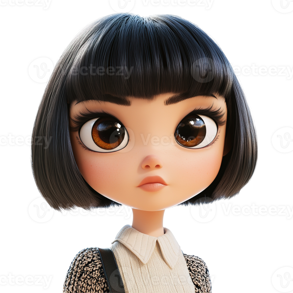 A digitally rendered portrait of a cute young female character png